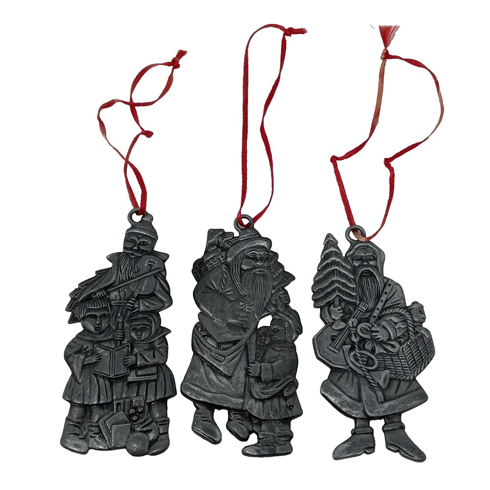 Vintage 90s Avon Holiday Pewter Ornament Father Christmas Santa‎ Claus Set of 3